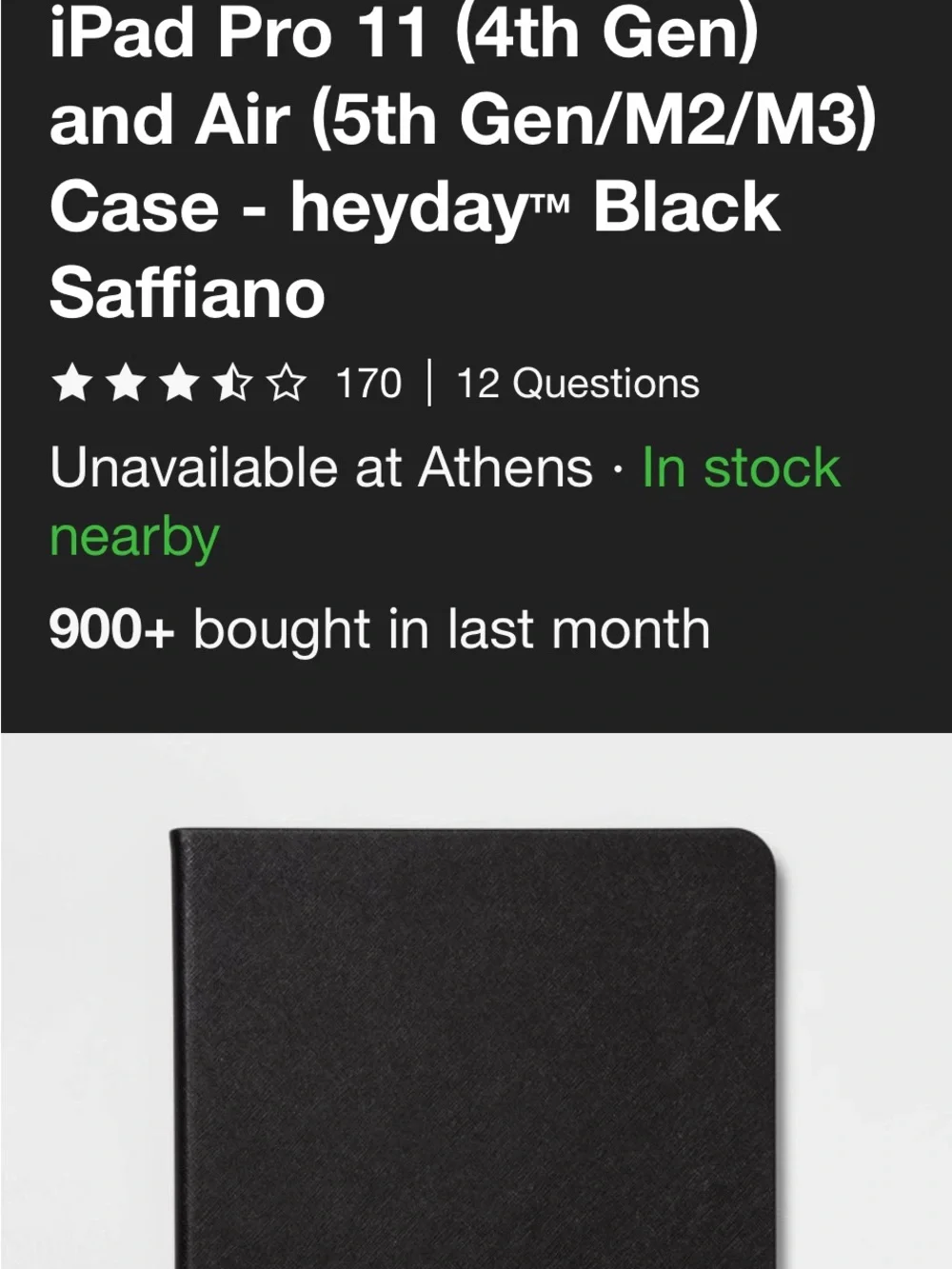 iPad Pro 11 4th Gen & Air 5th Gen/M2/M3 Case Heyday Black Saffiano